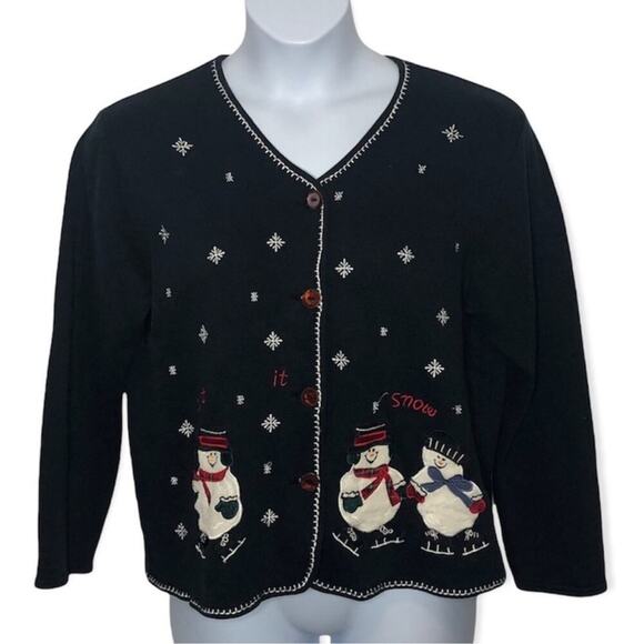 Vintage Paul Harris Let It Snow Cardigan L | 90s Snowman Ugly Christmas Sweater - Picture 10 of 16